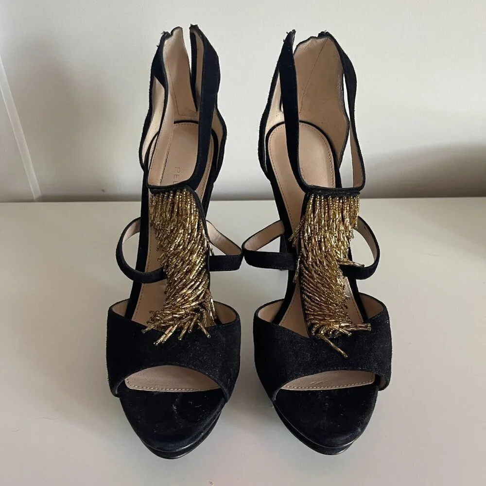 New Gold/Black Heel platform sandals